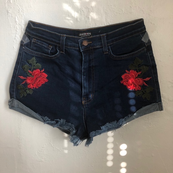 Fashion Nova Pants - Rose Embroidered Denim